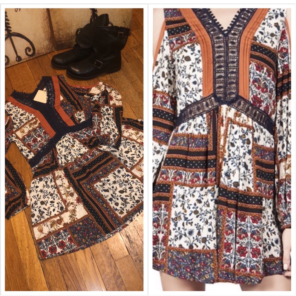 Bohemian Multi-Printed Long Sleeve Mini Dress Tunic - Picture 3 of 14